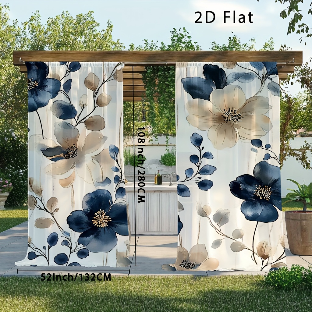 TEMU 2d Flat - 2d Flat - 2pcs, 2d Flat Printing Elegant Navy Blue Golden Print Curtains, Light Filtering Curtains, Apartment Curtains, Boho Blackout