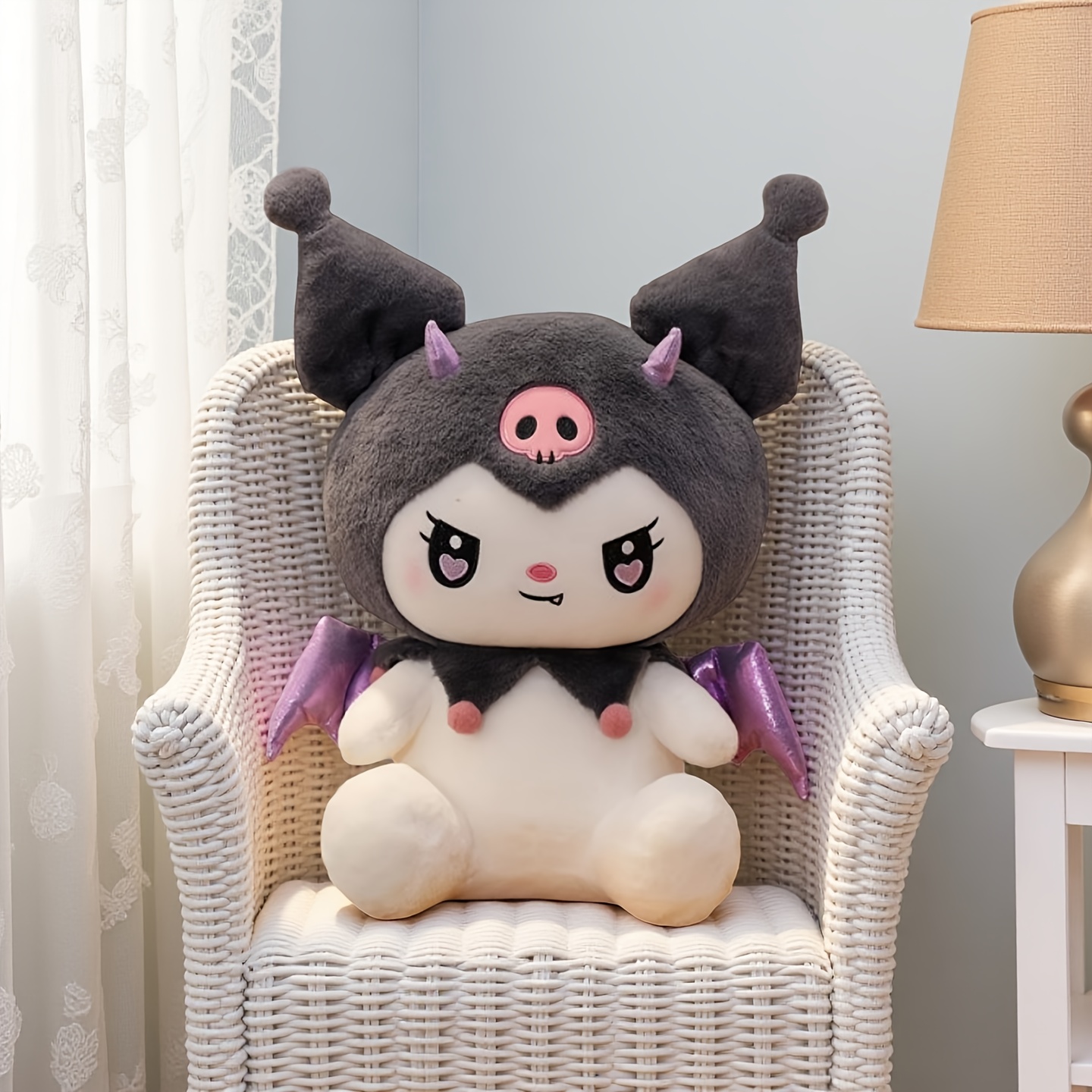 Image of Valentine Christmas Birthday Gift For Girl - Kuromi Melody Plush Pillow 14", Cute Stuffed Animal Cuddle Pillow, Kawaii Room Decor