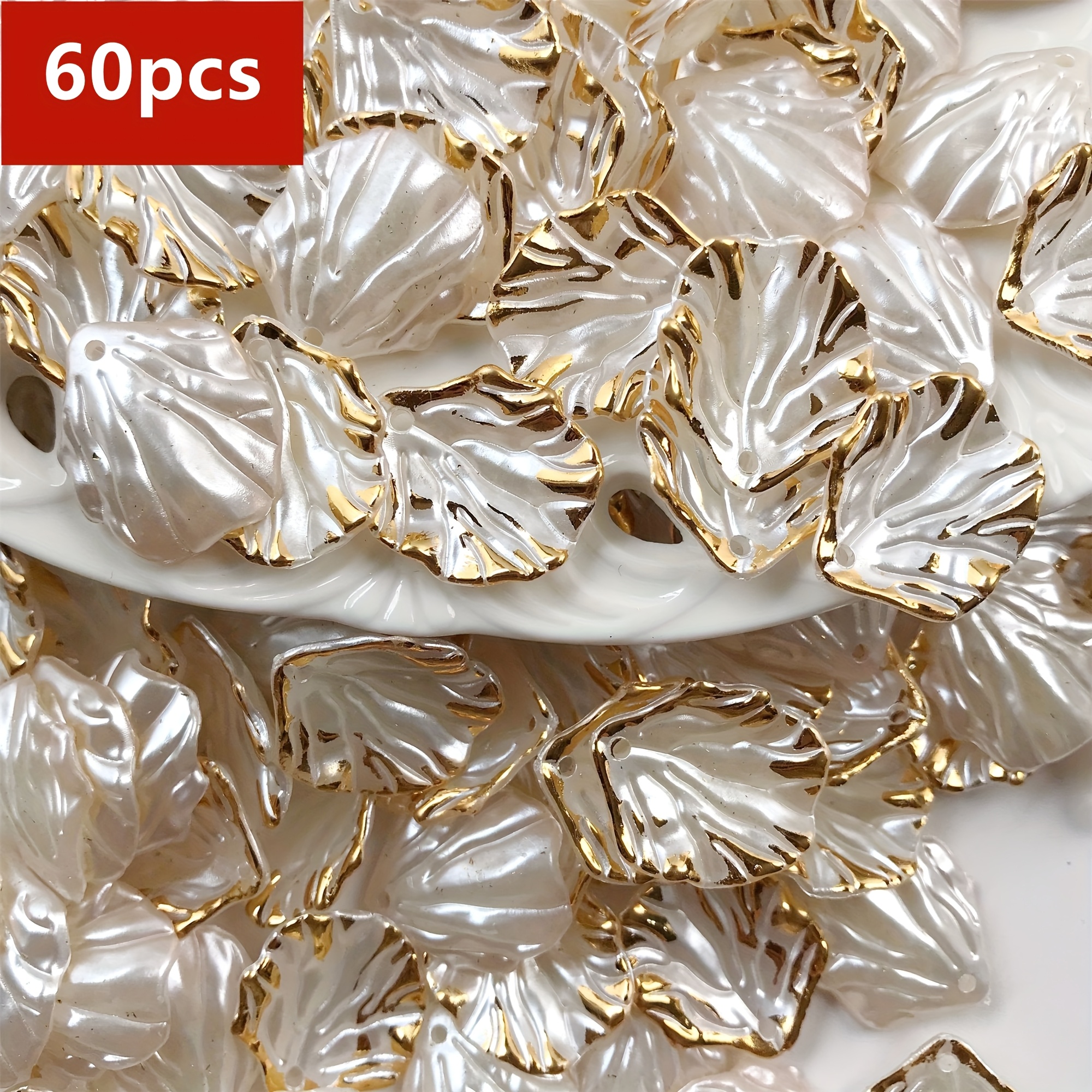 60pcs Of 20mm White Shell-shaped Acrylic Beads, Creamy Petal Bead Caps Suitable For Projects, Jewelry Creation, And Phone Case Decorations