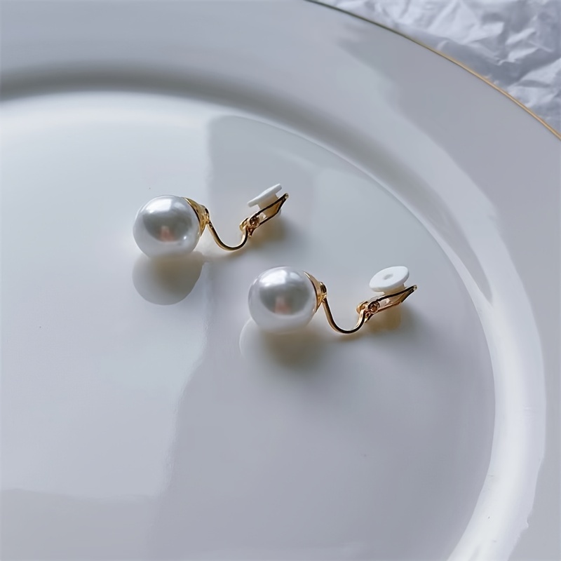 Image of 1 Pair Of Elegant Faux Pearl Earrings, Clip-on Style, No Ear Piercing Required