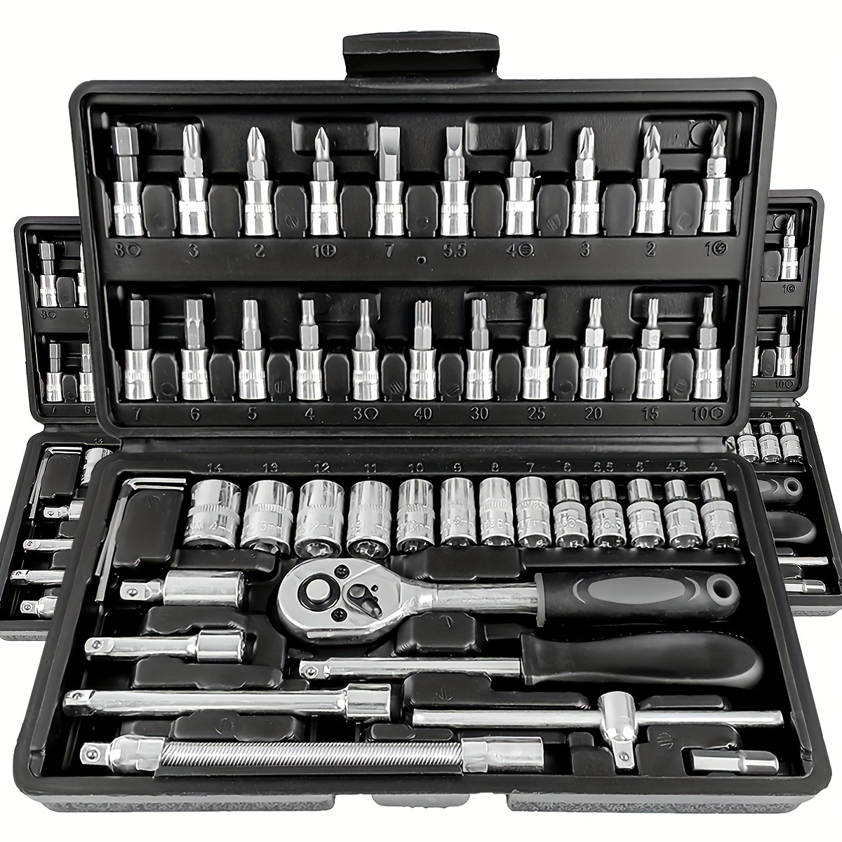 

Expert Grade 46pc & 150pc Ratchet Wrench Sets With Chrome Vanadium Steel Extensions, Durable Socket Bits For Automotive & Home Repair, Includes Premium Storage Case