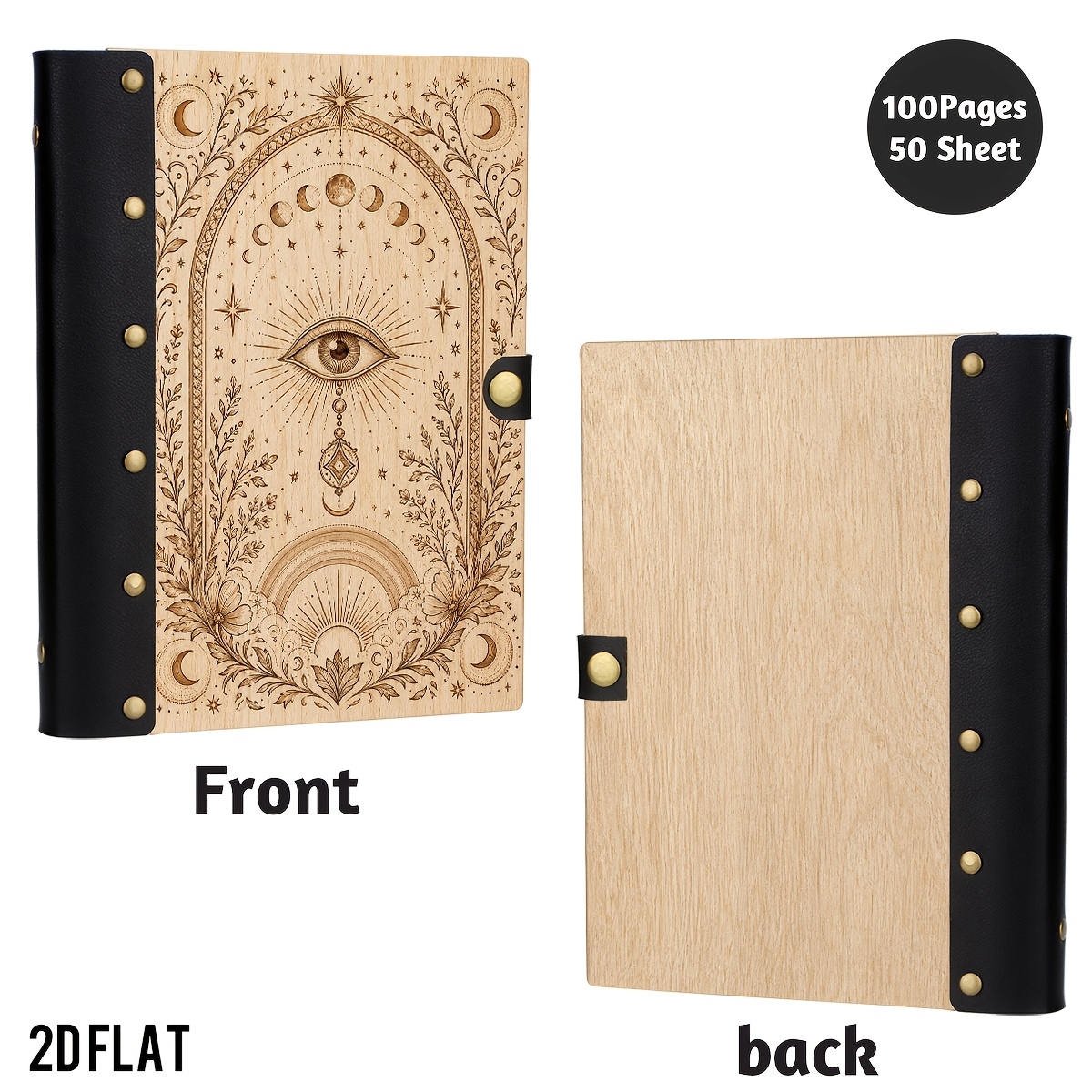 TEMU 1pc Mystical Eye Wooden Hardcover Notebook, Celestial Quote Journal, Dream Journaling And Spiritual Practice, Mystical And Elegant, 100 Pages.