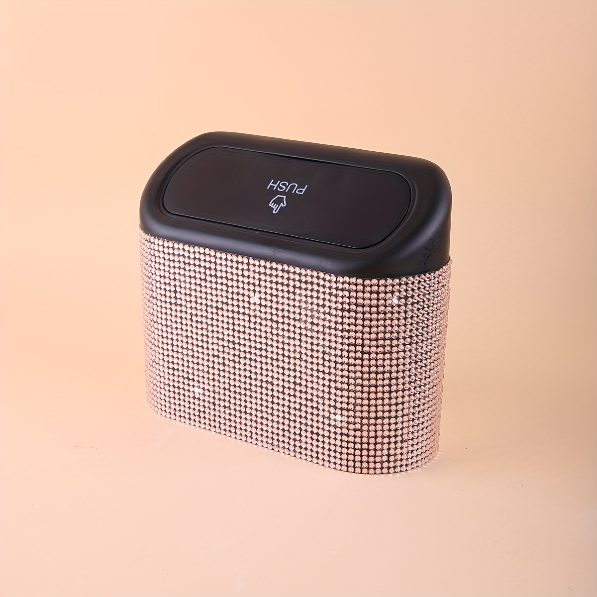 Image of 1pc Rhinestone Trash Can Anti-odor Office Desktop Wastebasket Car Paper Basket