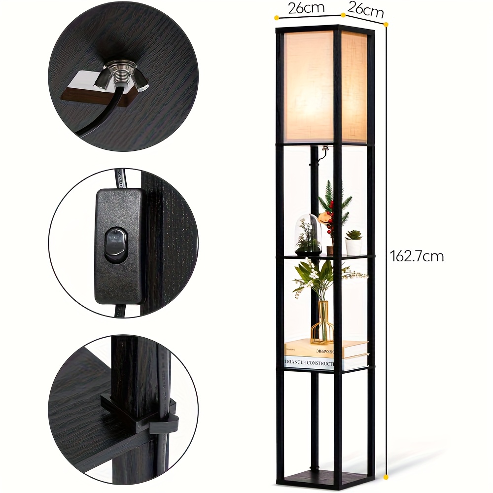 Black Floor Lamp with Wooden Shelf, LED Lighting, Suitable for Living Room, Bedroom, Office, Mother's Day Gift, Gifting, Women's Preference, Stylish and Attractive Design