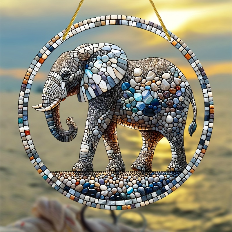 

Elephant Sun Catcher - 8"x8" Acrylic Stained Glass Window Hanging, Versatile Outdoor & Indoor Decor For Garden, Yard, Bathroom - Perfect Birthday Gift For Friends & Family