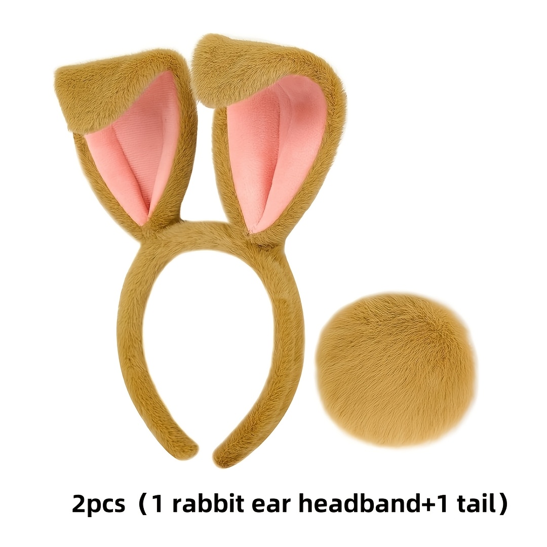 Easter Bunny Headband With Bunny Ears, Bunny Costume Accessory For Halloween Cosplay, 2pcs Set (1 Headband + 1 Tail)