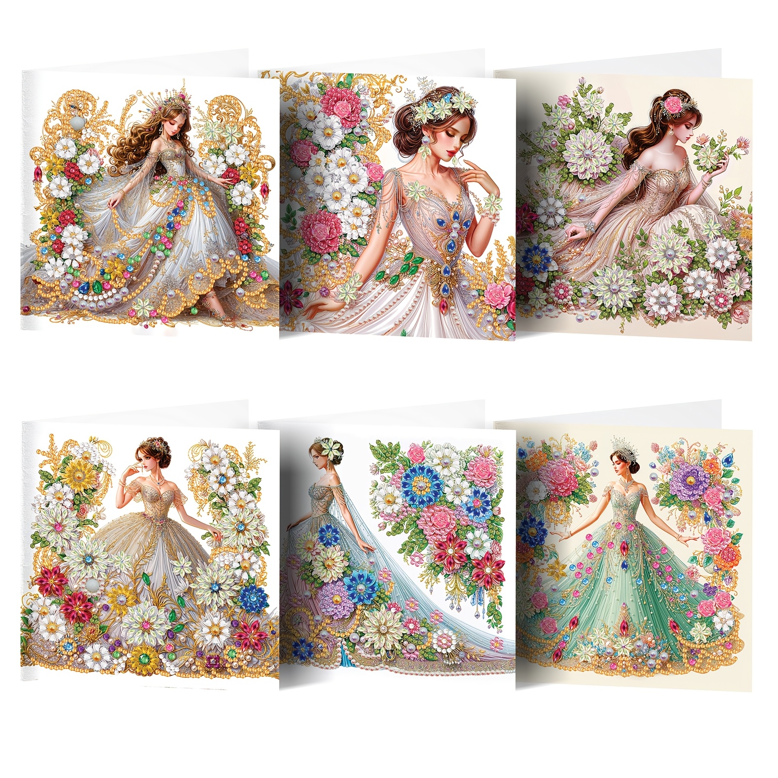 

6pcs Diy Diamond Painting Greeting Cards Kit - 5d Craft With Unique Irregular & Round Diamonds, Dress Design - Anniversaries, Holidays &