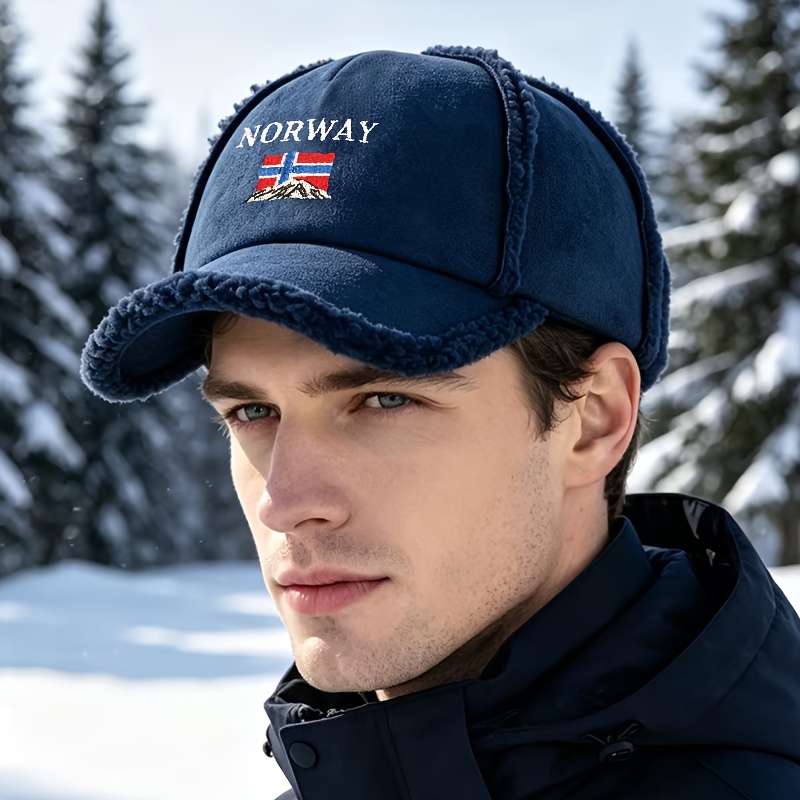 TEMU 1pc Winter Warm Baseball Cap, Unisex Fashionable All-match Embroidered Shark Norway Flag Dad Hat, Suitable For Outdoor Warm Occasions,
