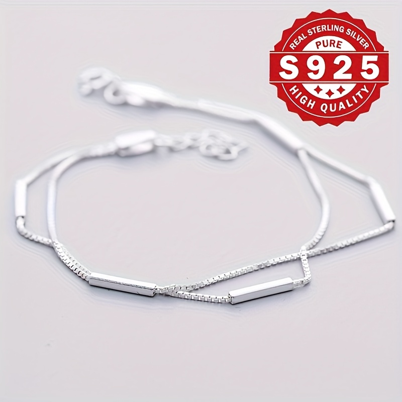 S925 Silver Double Layer Polished Box Bracelet