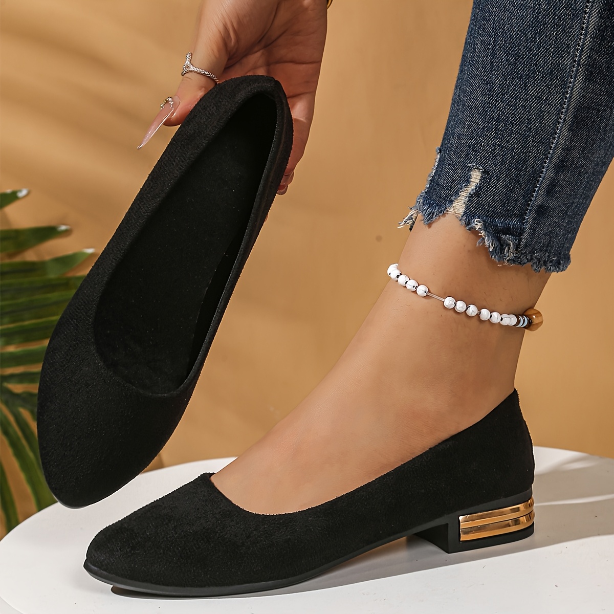 womens black dress shoes low heel sold on Temu United States