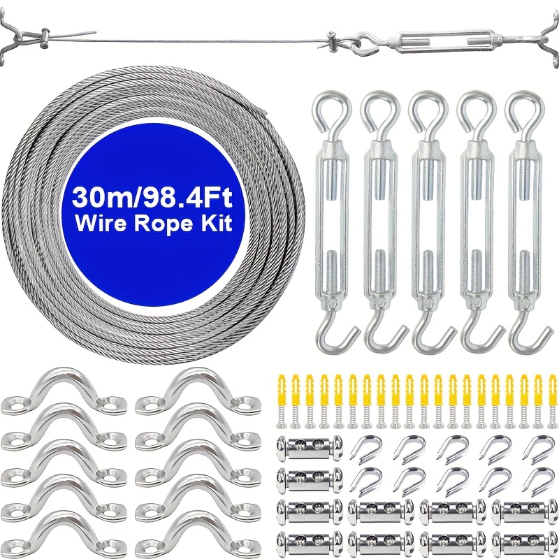 Image of 30/15m Set Options, With Tensioner, Pvc-coated Steel Wire Rope, Universal & Durable, Suitable For Sunshade Cloth, String Lights, Garden Clothesline, Camping Rope, And More Outdoor Applications