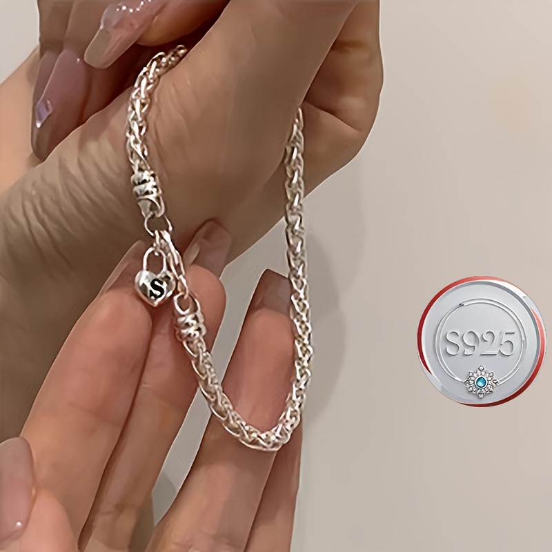 925 Silver Love Lock Pendant Bracelet
