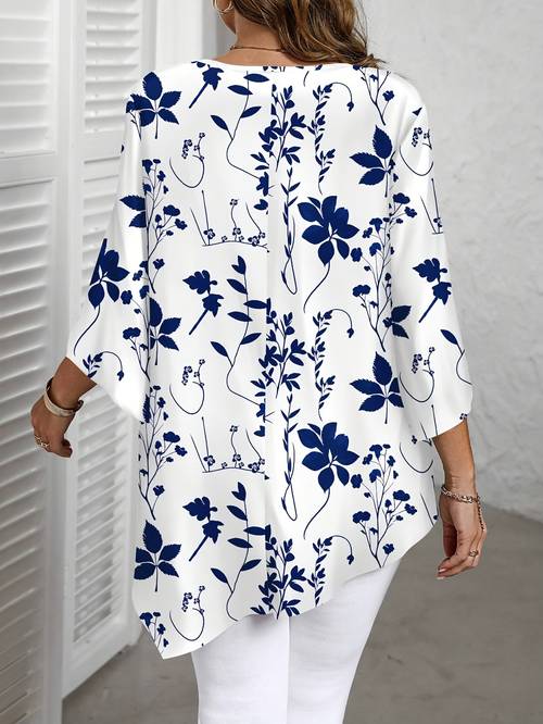 plus size, damenbekleidung in übergrößen, lässiges vielseitiges oberteil, neuer herbststil, modisches blumenmuster rundhals-t-shirt, für dates , strahlt eleganz aus