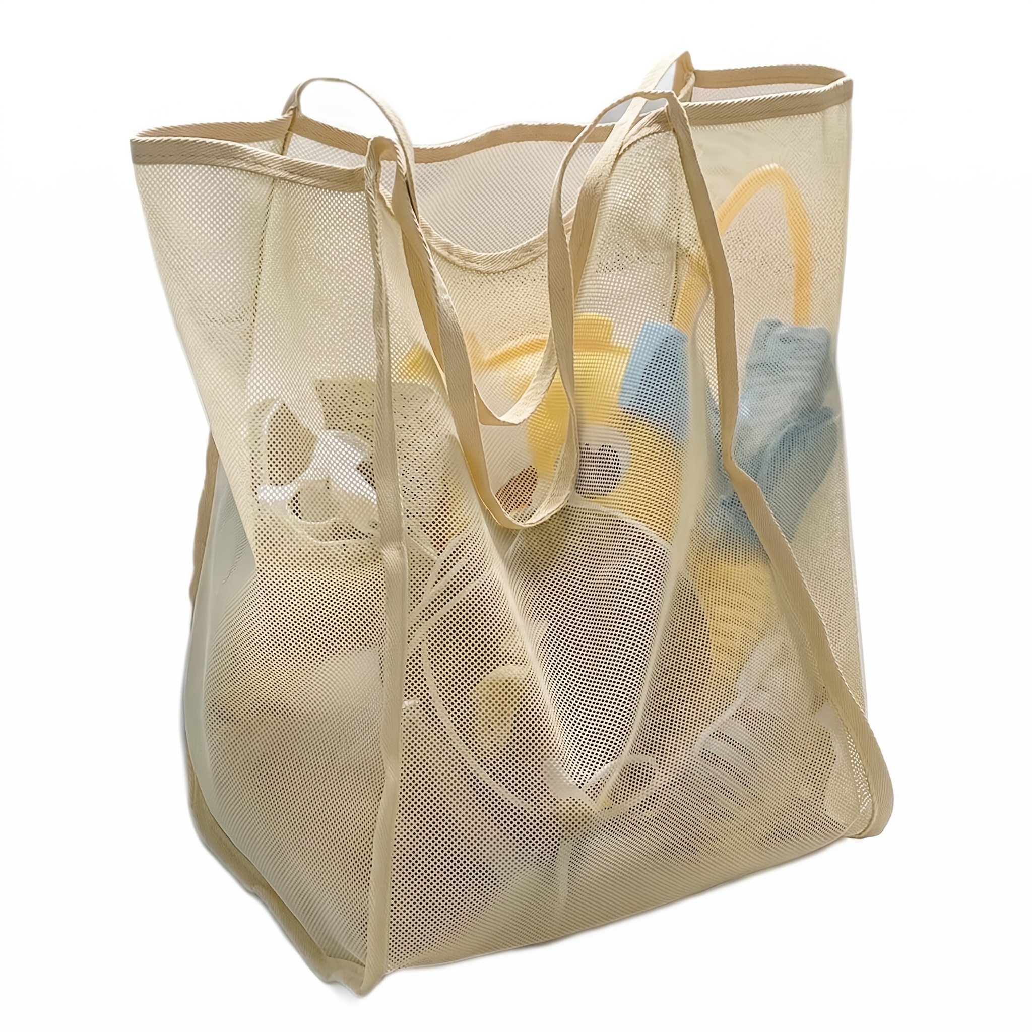 1 Large-capacity Mesh Beach Tote Bag-durable Polyester, With A Sturdy Handle, Suitable For Travel, Beach, Vacation And Camping, Beach Tote Bag, Multifunctional Storage Solution, Sturdy