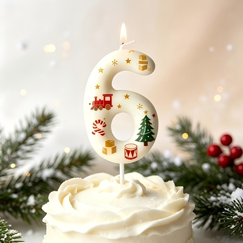 TEMU Candela a forma di numero per dolci e compleanno serie natalizia, un bellissimo regalo di Natale, con combinazioni di colori creative, un
