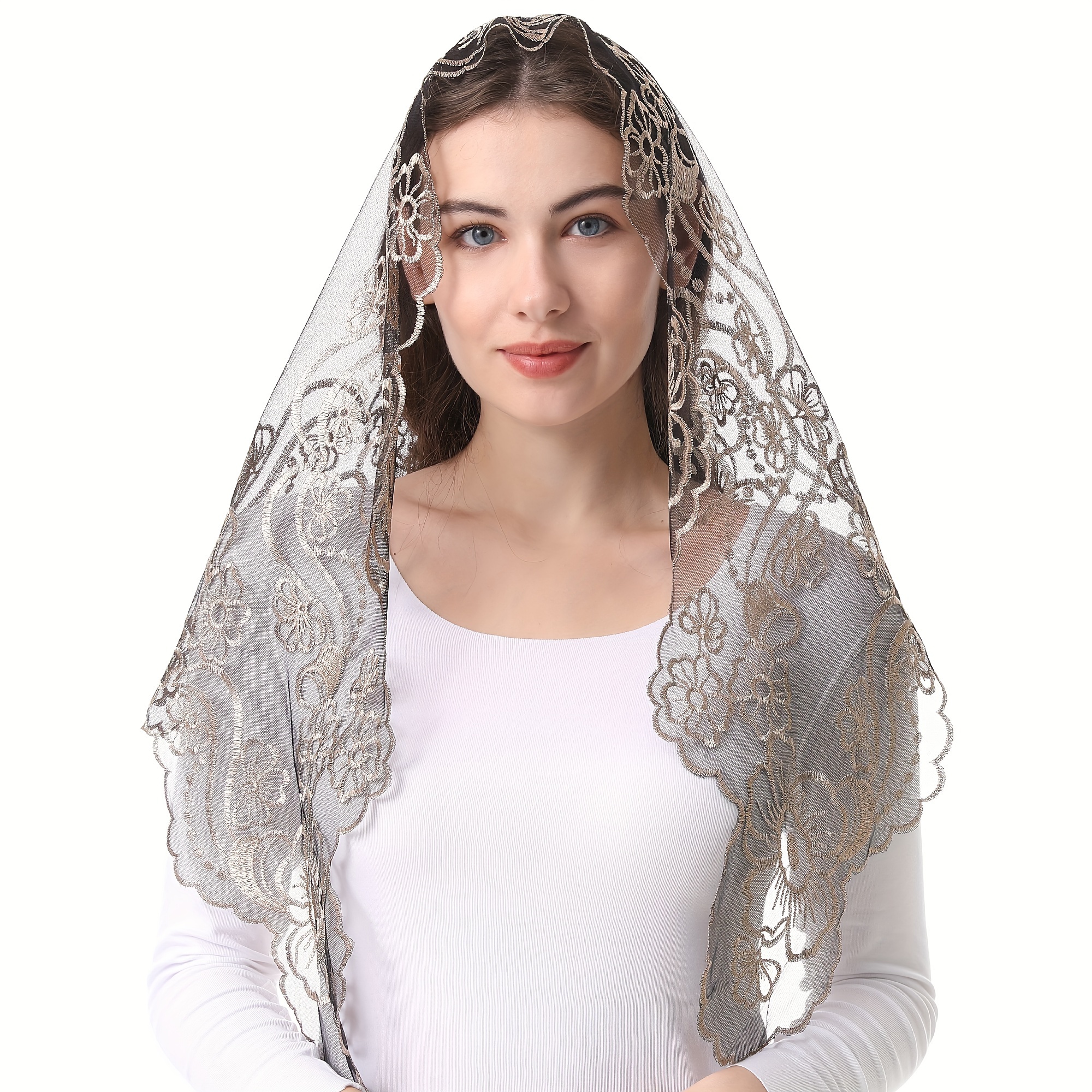 

Church Veil For Women Religious Chapel Embroidery Lace Scarf Mass Prayer Veil