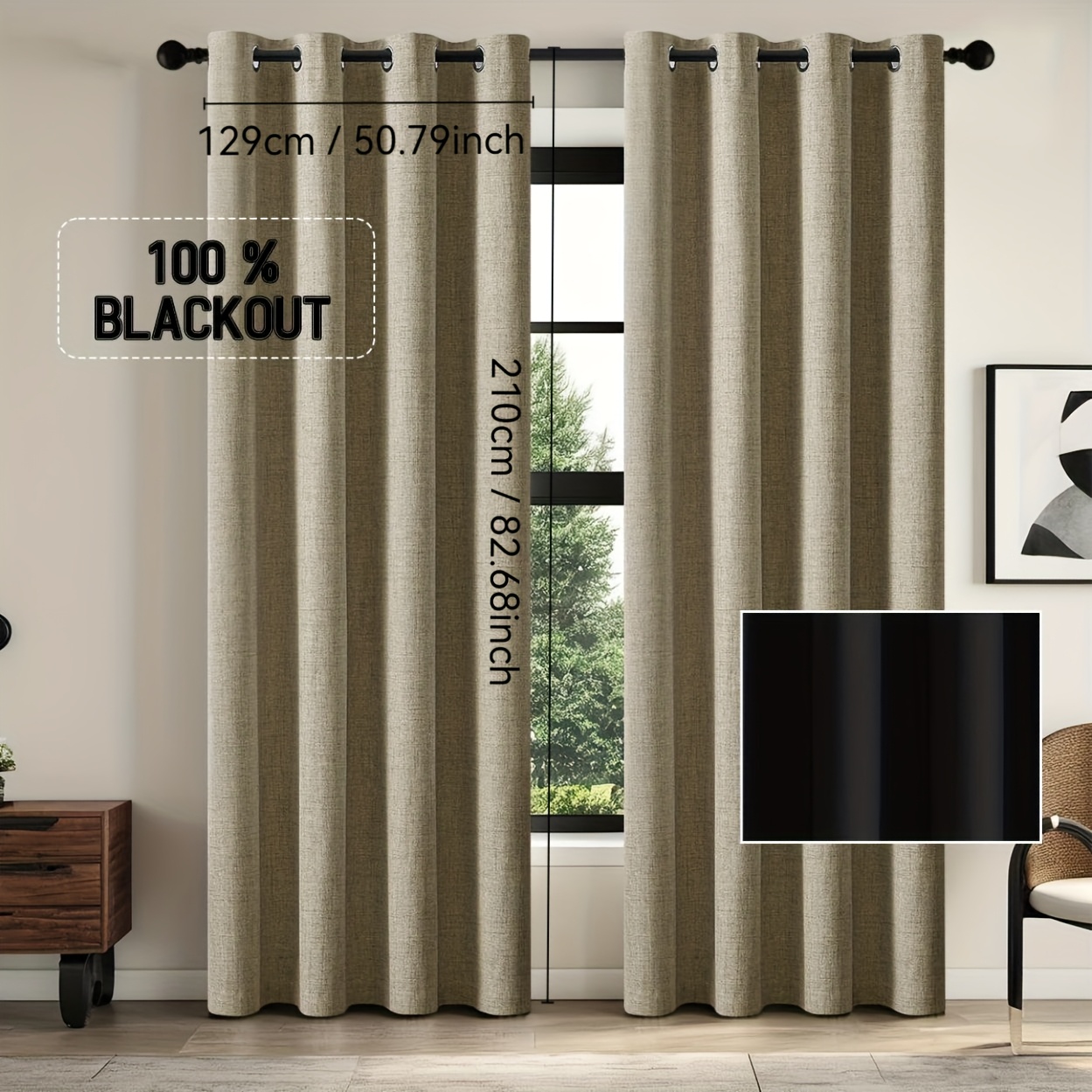 TEMU 2pcs Composite Black Film -blocking Curtain, Pre- Sunblocking Finished Curtain For Living Room