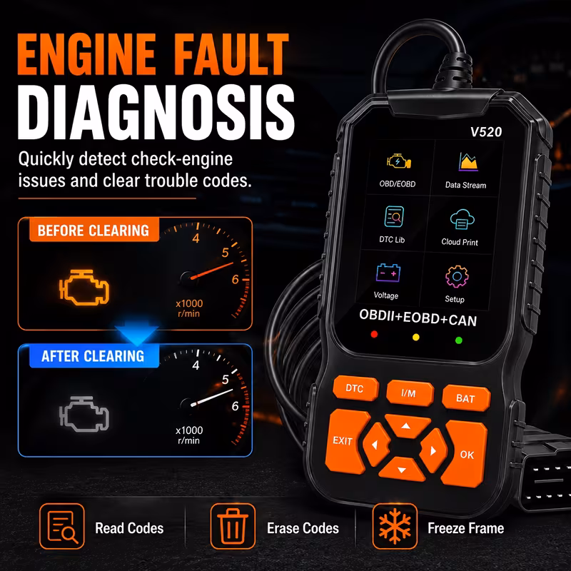 heavy duty scanner professional car diagnostic tool supports check engine light detection real time data i m readiness compatible with all cars trucks suvs 1996 and later code reader without battery Product details 4
