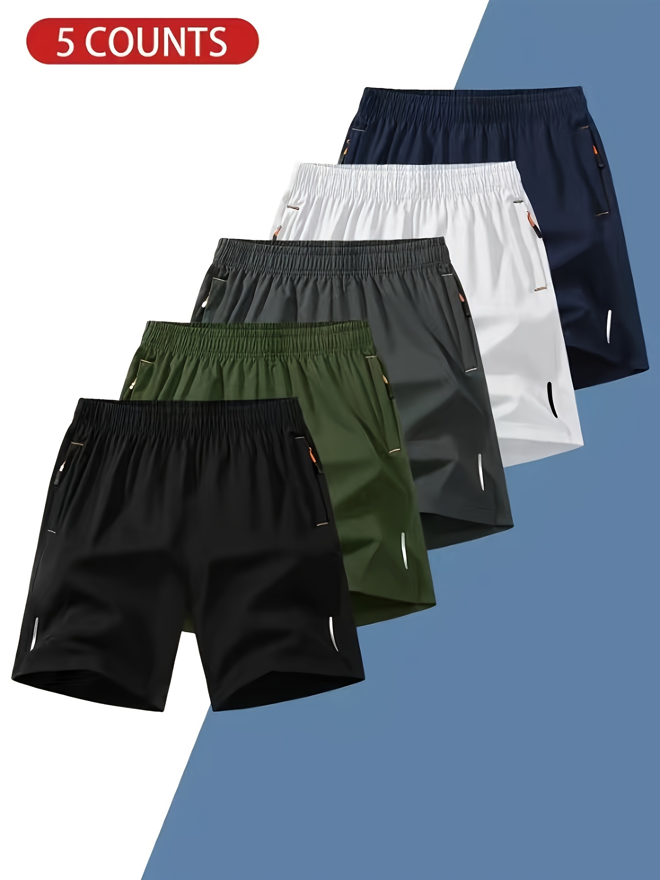5pcs mens athletic drawstring shorts breathable stretchy polyester spandex blend for   casual wear solid color with pockets mixed color 0