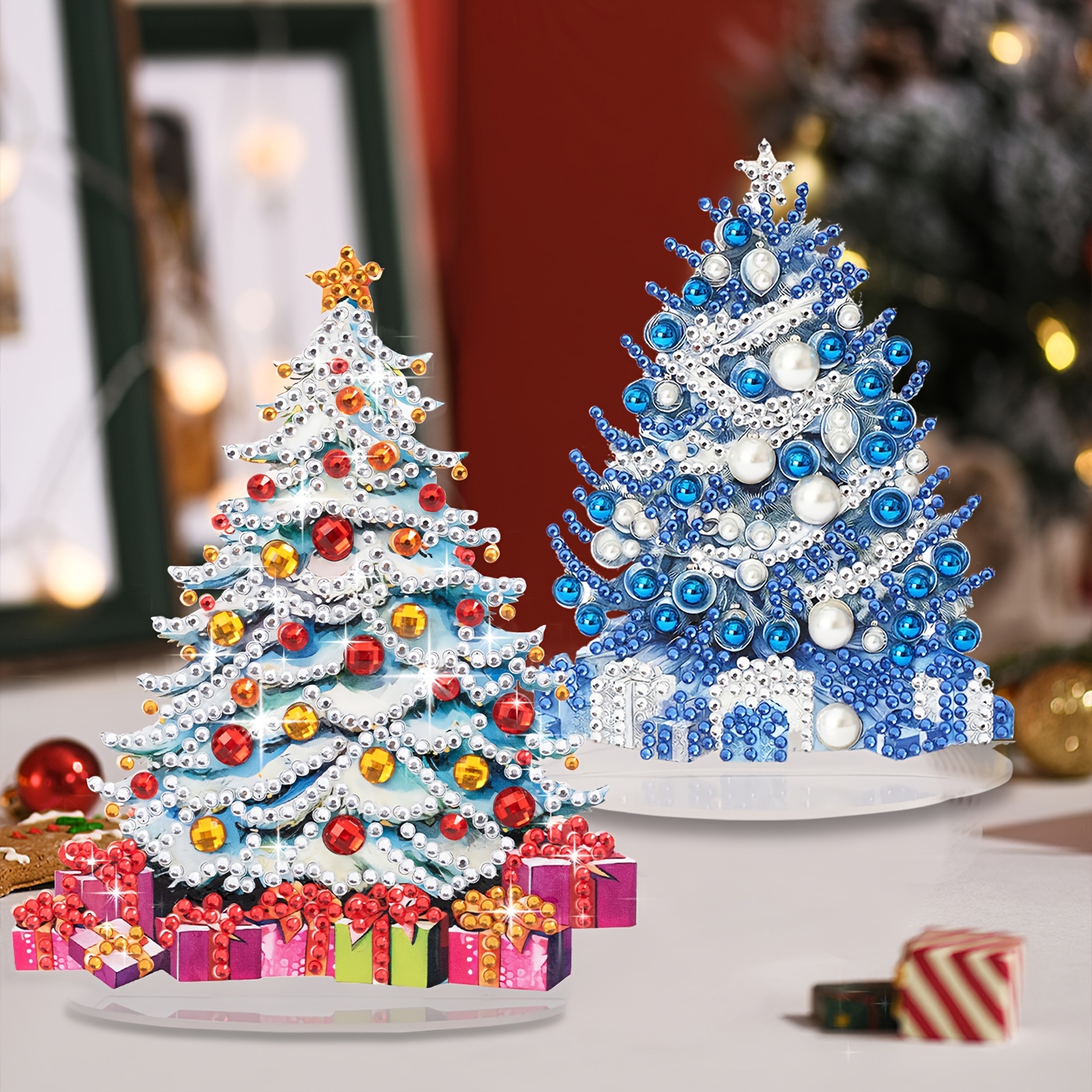 

2pc Diy Diamond Painting Christmas Tree, Hand-made Artworks Sparkling Diamonds, Christmas Desktop Decoration Gifts, Suitable For And Wedding Decorations, Christmas Gifts.