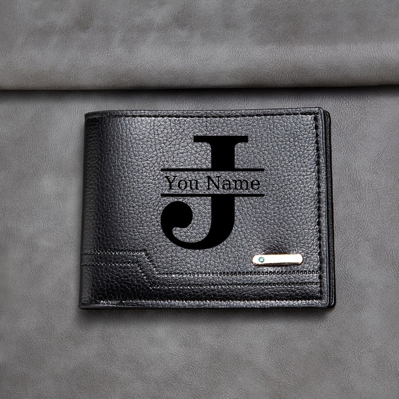 TEMU 1pc, Customized, Letters A-z, Men's Lychee Pattern Soft Short Wallet, Card Holder, Customizable Name, Fashion Wallet, Multi-card Slots Large