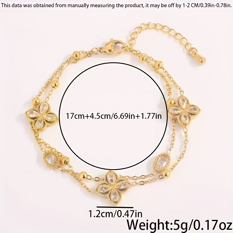 Women's Elegant Double-Layer Chain Flower Bracelet, Stainless Steel