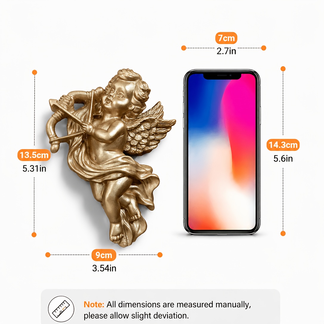 TEMU 【3d】 1pc Golden Wall Hangings, 3d Outdoor Wall Decorations, Vintage Baroque Style Garden Wall Decorations, Resin Cupid Statues With Hearts And