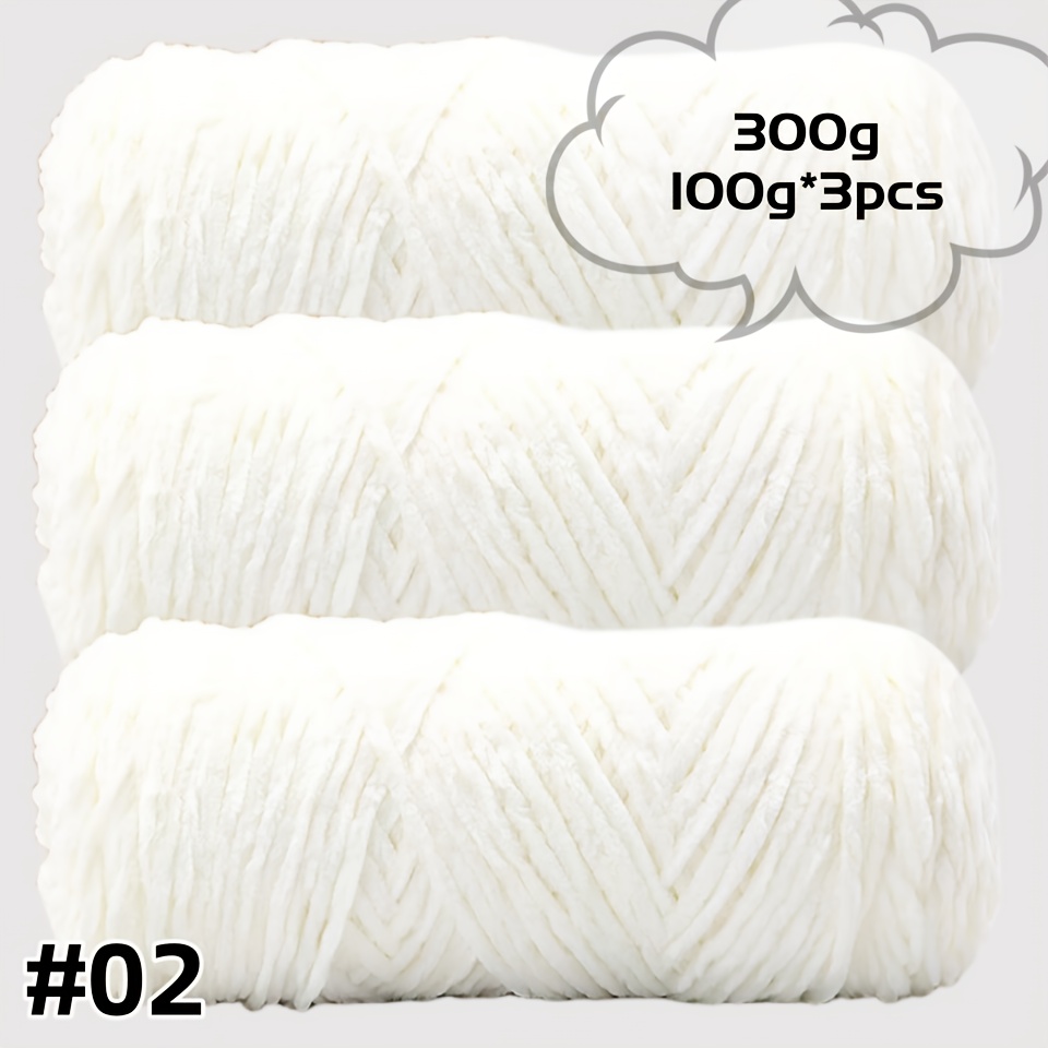 TEMU Lot de 3 de fil chenille en velours - 100G par rouleau, multicolore pour et crochet - Idéal pour pulls, écharpes, bonnets, poupées, sacs, fil