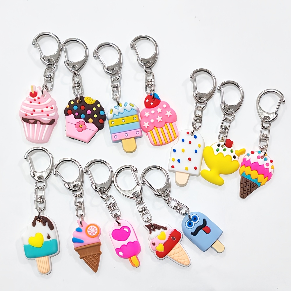 E-shop 12 Niedliche Eiscreme-förmige Schlüsselanhänger, Verschiedene Stile von Eiscreme-Schlüsselanhängern, Ideal als Preise, Schülerbelohnungen,