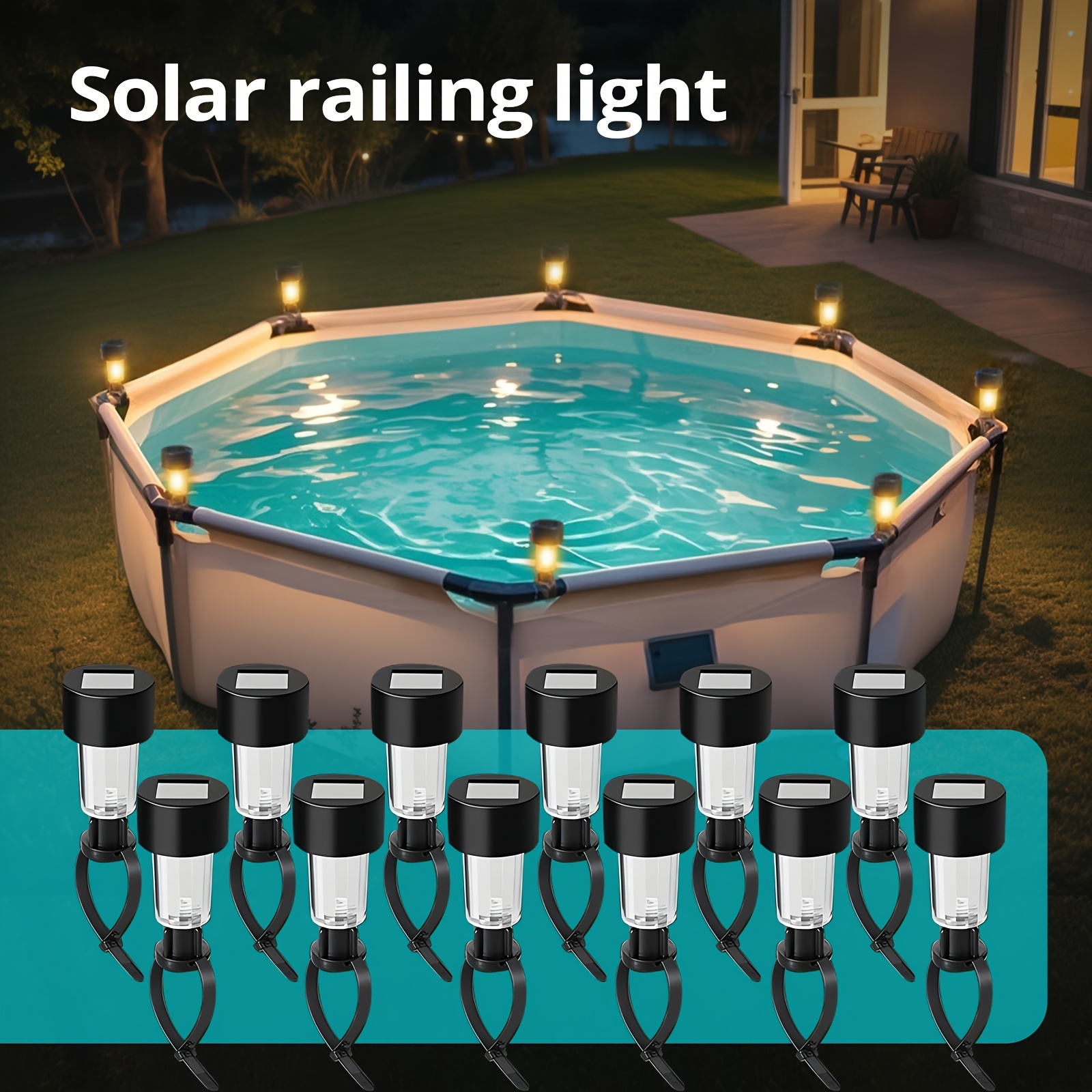 6pcs solar swimming pool lighting warm white dimmable led outdoor garden lamp with metal bracket and reinforced straps suitable for above ground swimming pools wall decoration high    