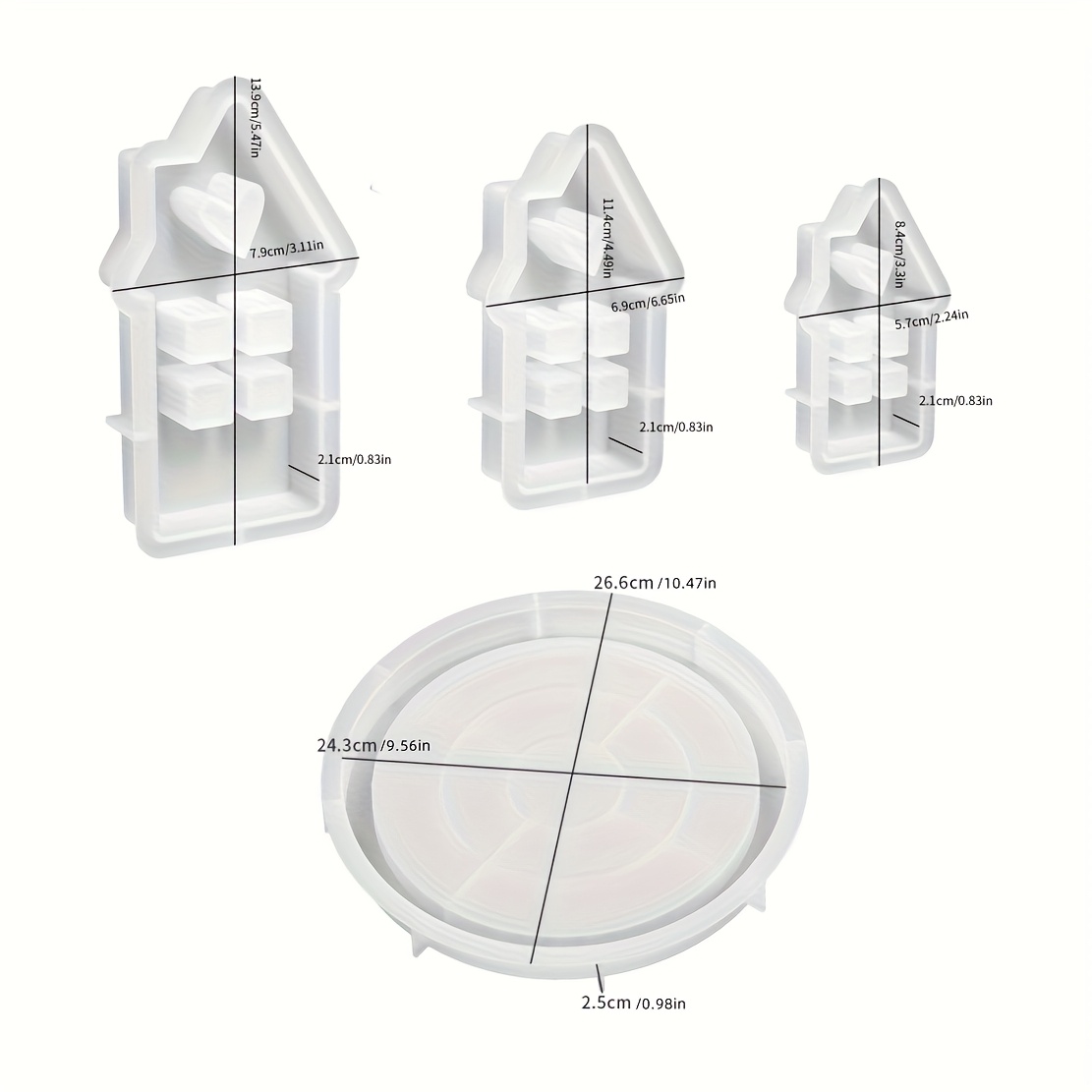 4pcs Clay Casting Mold Set, Silicone Mold Heart House Resin Mold With 1 Tray Mold, Concrete And Cement Casting Jewelry Storage Box, Clay And Plaster Craft Silicone Mold