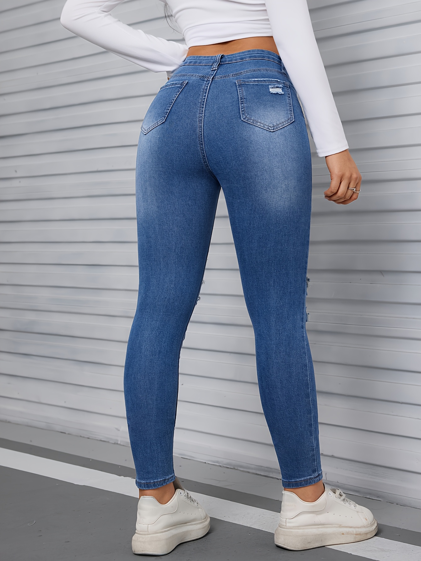 jeans taille haute ajustés femmes denim extensible Temu Canada - Main Image