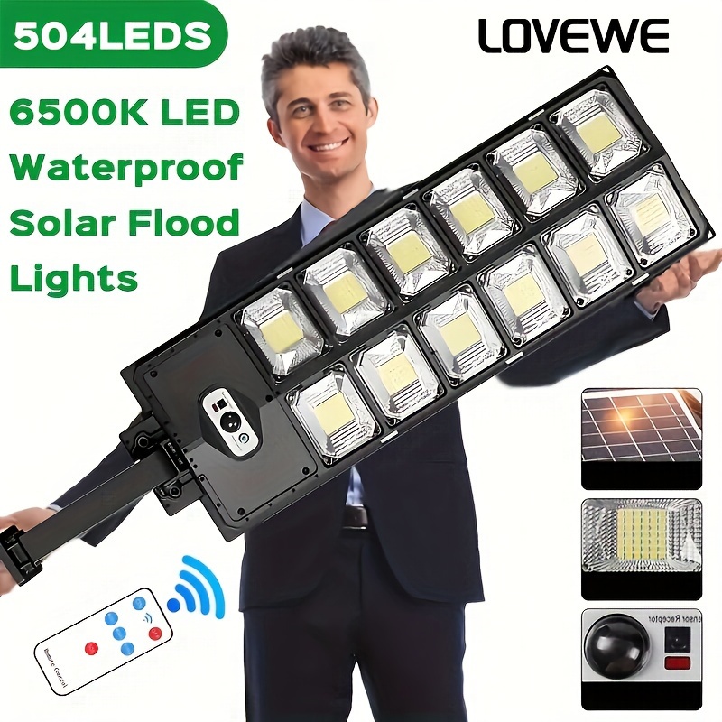 

504led Solar Street Light - 6500k Solar Outdoor Lights, Motion Sensor, Remote Control, , Energy-, Ip65 Waterproof, Commercial Area, , Home Yard, New Year Led Lights Supplies