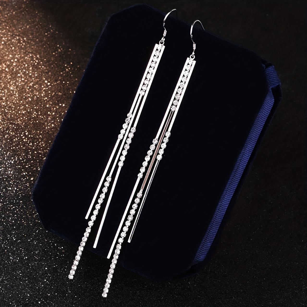 Image of Luxurious Long Synthetic Synthetic Cubic Zirconiaia Earrings With A Design That , A And Fashionable Look, For Teenager