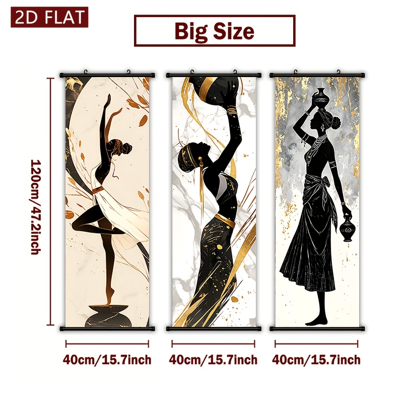 TEMU 3pcs Vintage Canvas Print Poster, African American Women Canvas Wall Scroll Art, Ink Art Portrait Poster, Suitable For Home And Bedroom Wall