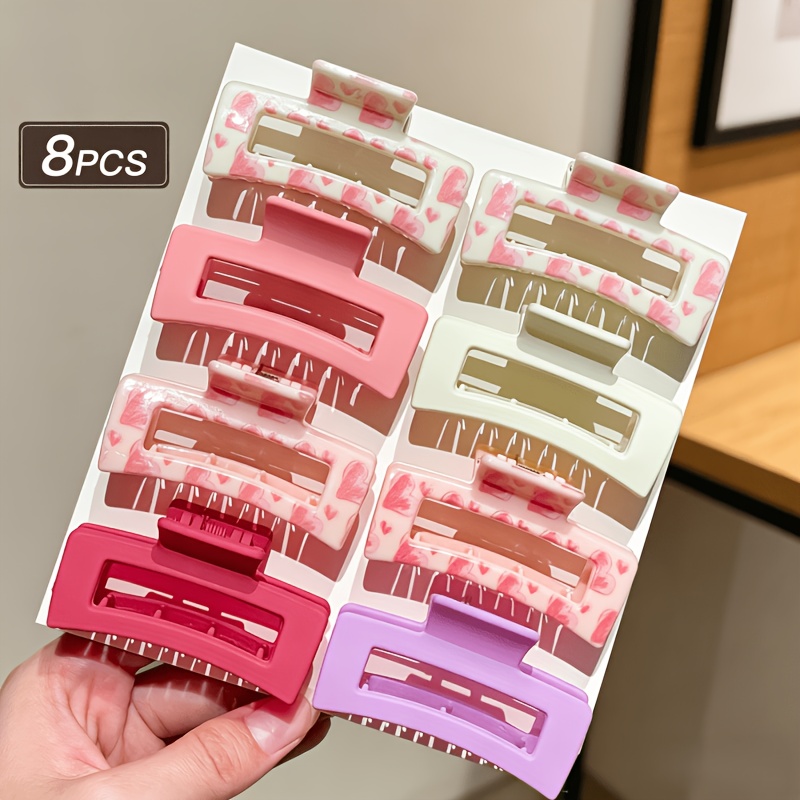 TEMU 8pcs Versatile Commuting Square Hair Clips, Holiday Gift Hair Claw Clips, High-end Hollow-out Hair Clip Set Gift, Simple Heart-shaped Hair Clips
