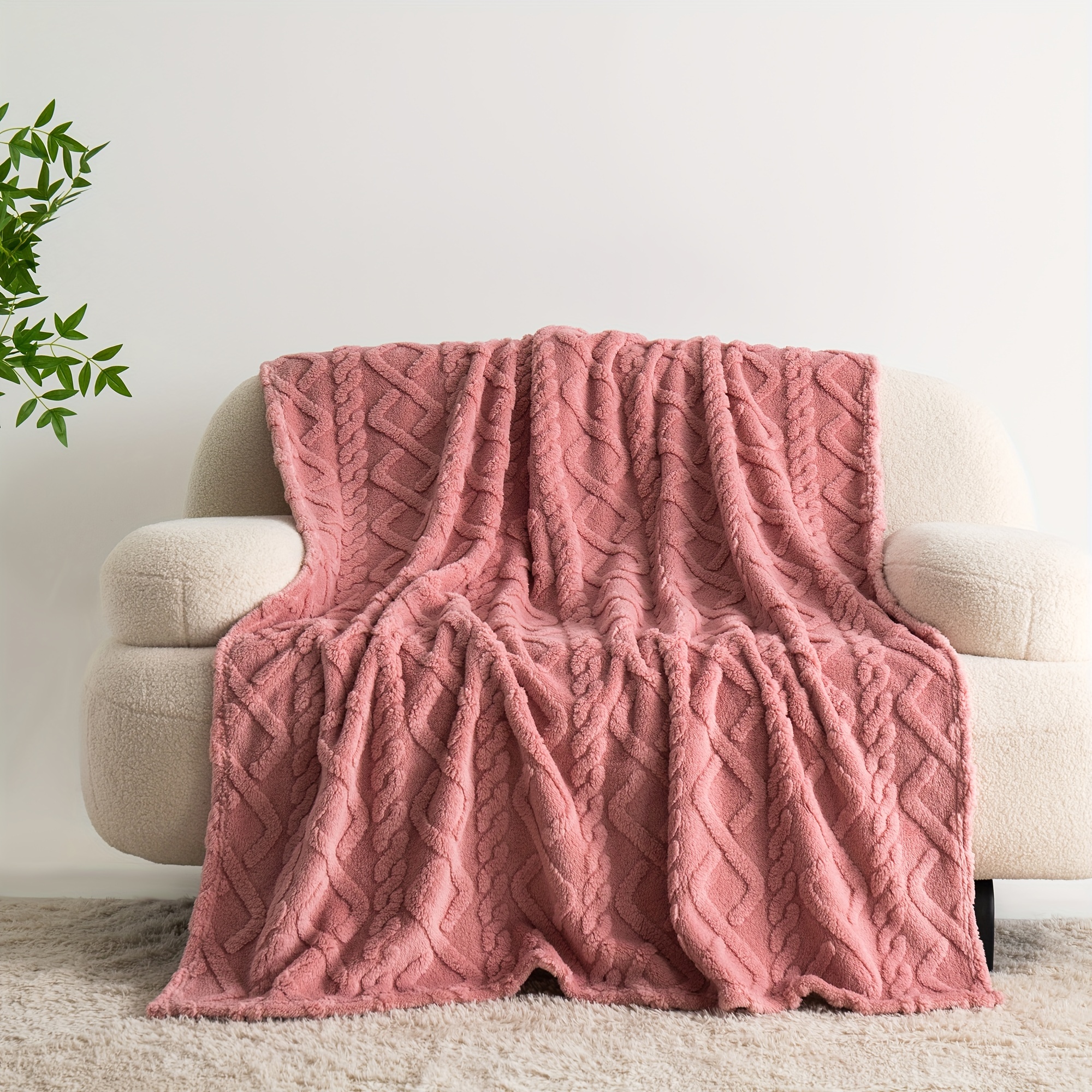 1pc Lamb Fleece Blanket - Luxuriously Comfortable & Ultra-Soft 3D Design - Dense Plush, Extra Warm Air-Conditioning Wrap - Cozy Flannel Throw for Bed, Couch & Travel - Single Piece, Versatile Use details 1