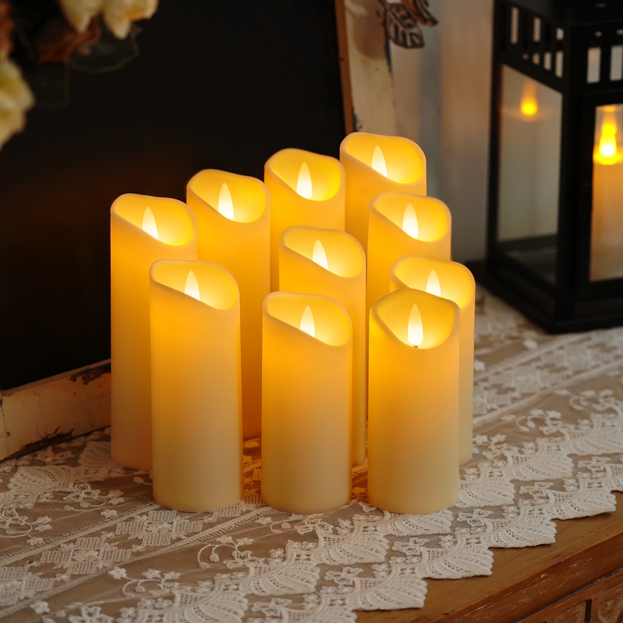 10pcs battery operated led pillar candles with timer and remote flickering led candles ivory for home decor christmas halloween