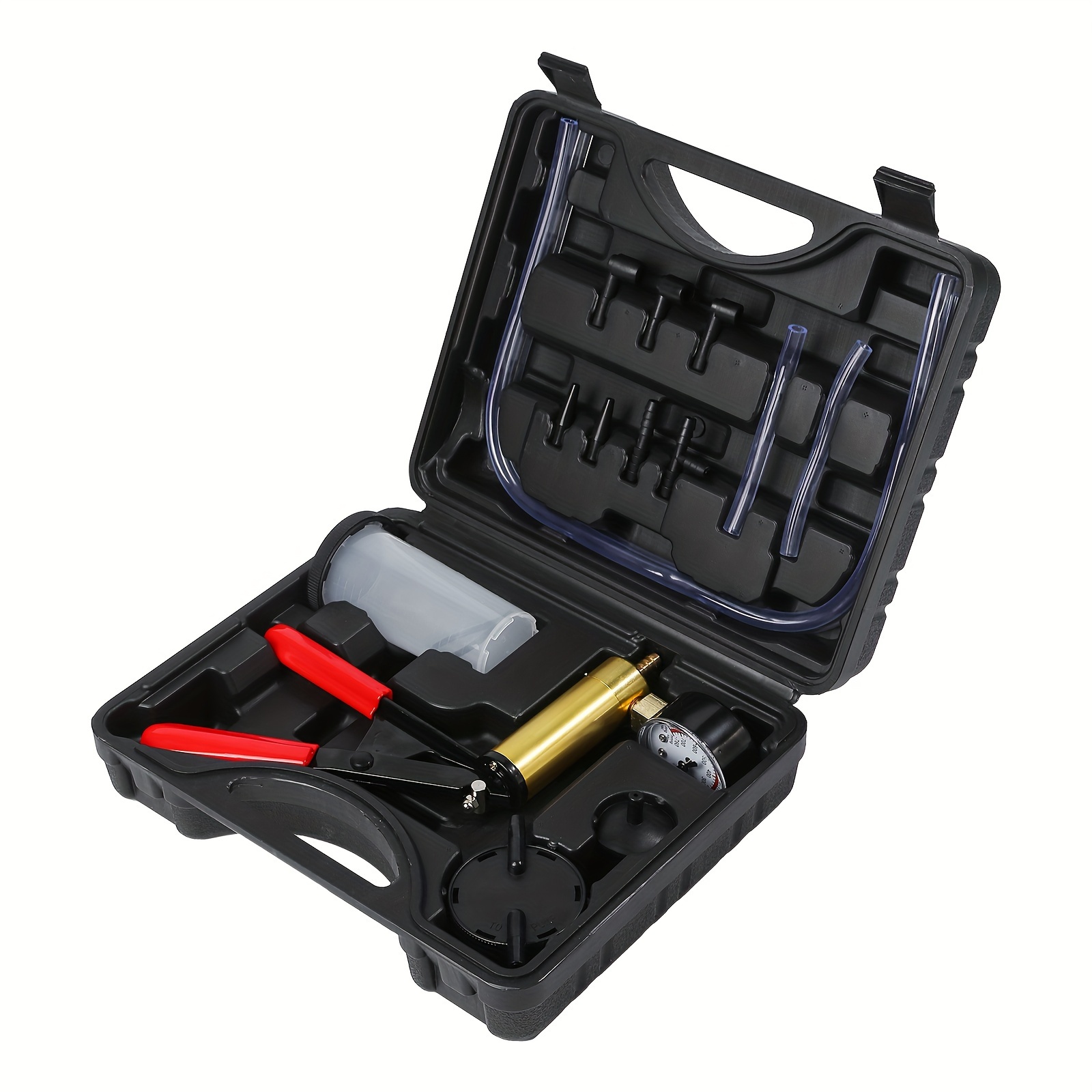 E-shop 2-in-1 Bremsenentlüftungsset Handvakuum Pumpe Testset für Automobil mit Schutzhülle, Adaptern, Ein-Mann Brems- und Kupplungsentlüftungssystem,