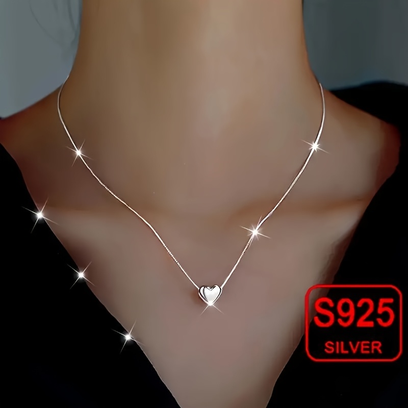 

2.8g S925 Pure Silvery Heart Love Necklace - Low Allergy, Anti-oxidation, Luxurious Style Clavicle Chain Jewelry - Elegant And Perfect Valentine's Day Gift