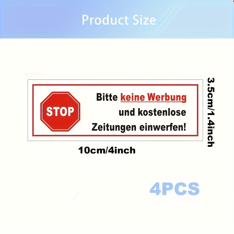 4pcs Please No Advertising And Throw Newspapers German Vinyl Sticker Anti-mailbox Ad Label