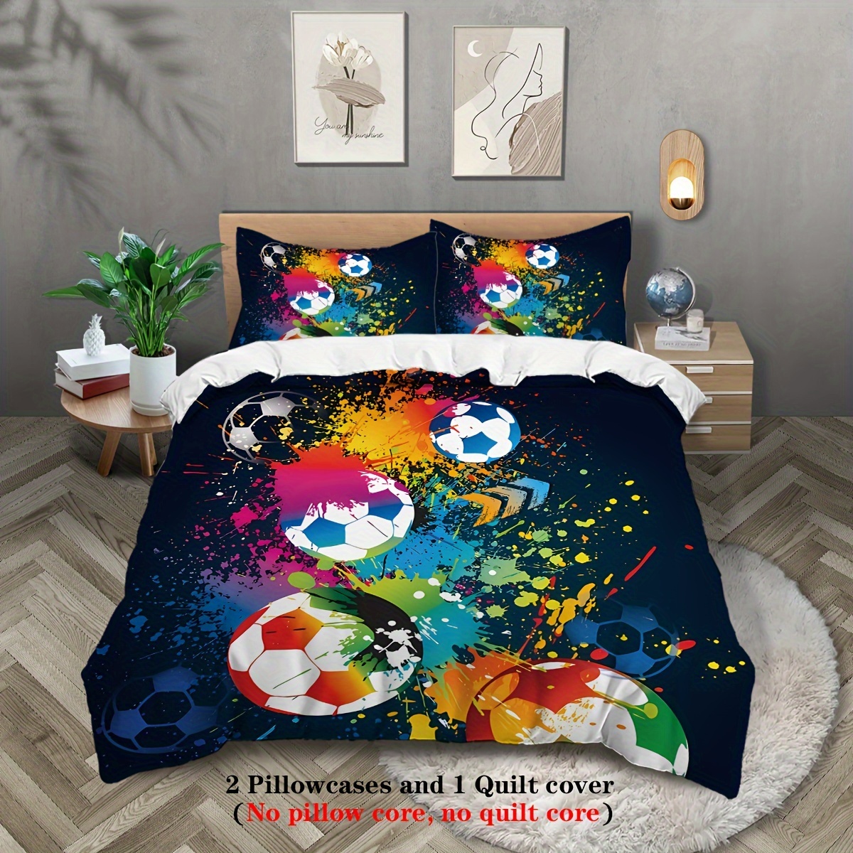 

Pattern Printed Bedding - Set, 1* + 2*pillowcases, And Comfortable, Suitable For And Bedroom Furnishings, Theme Suites And Homestays, Bed, Double Bed, Size Bed