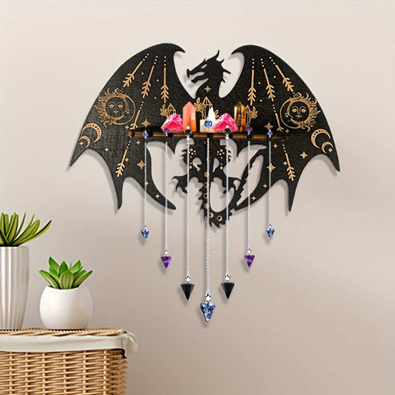 

Dragon-shaped Wooden Wall Candle Holder - Gothic Style Crystal Display & Gemstone Storage, Bohemian Jewelry Rack For Home Decor