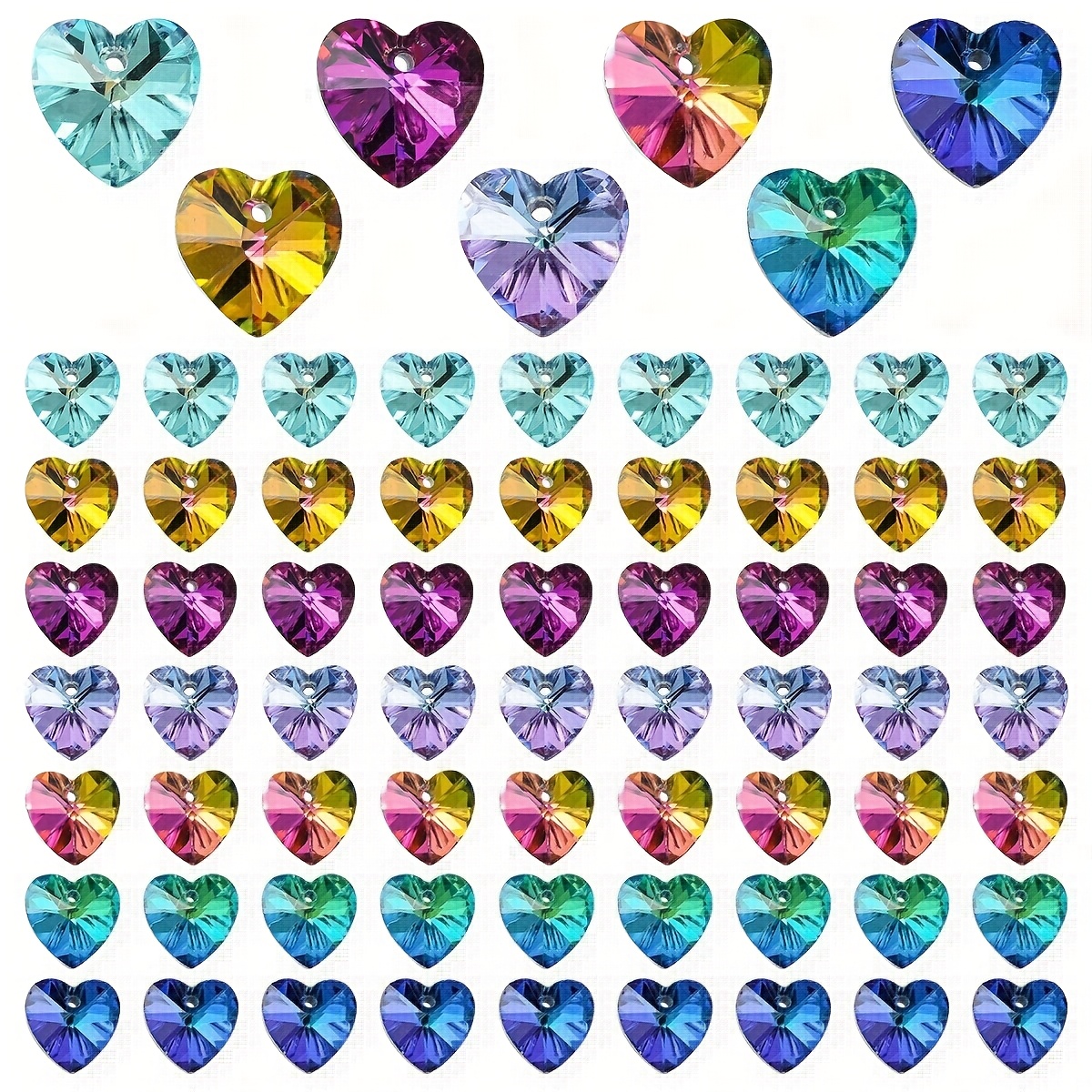 Image of 70pcs Multicolor Heart-shaped Glass Beads With Hole - Making For Necklace & Bracelet Crafting, Glass Bead Charms For Handmade Jewelry (compatible With Seed Beads) - For Diyers & Beading Enthusiasts