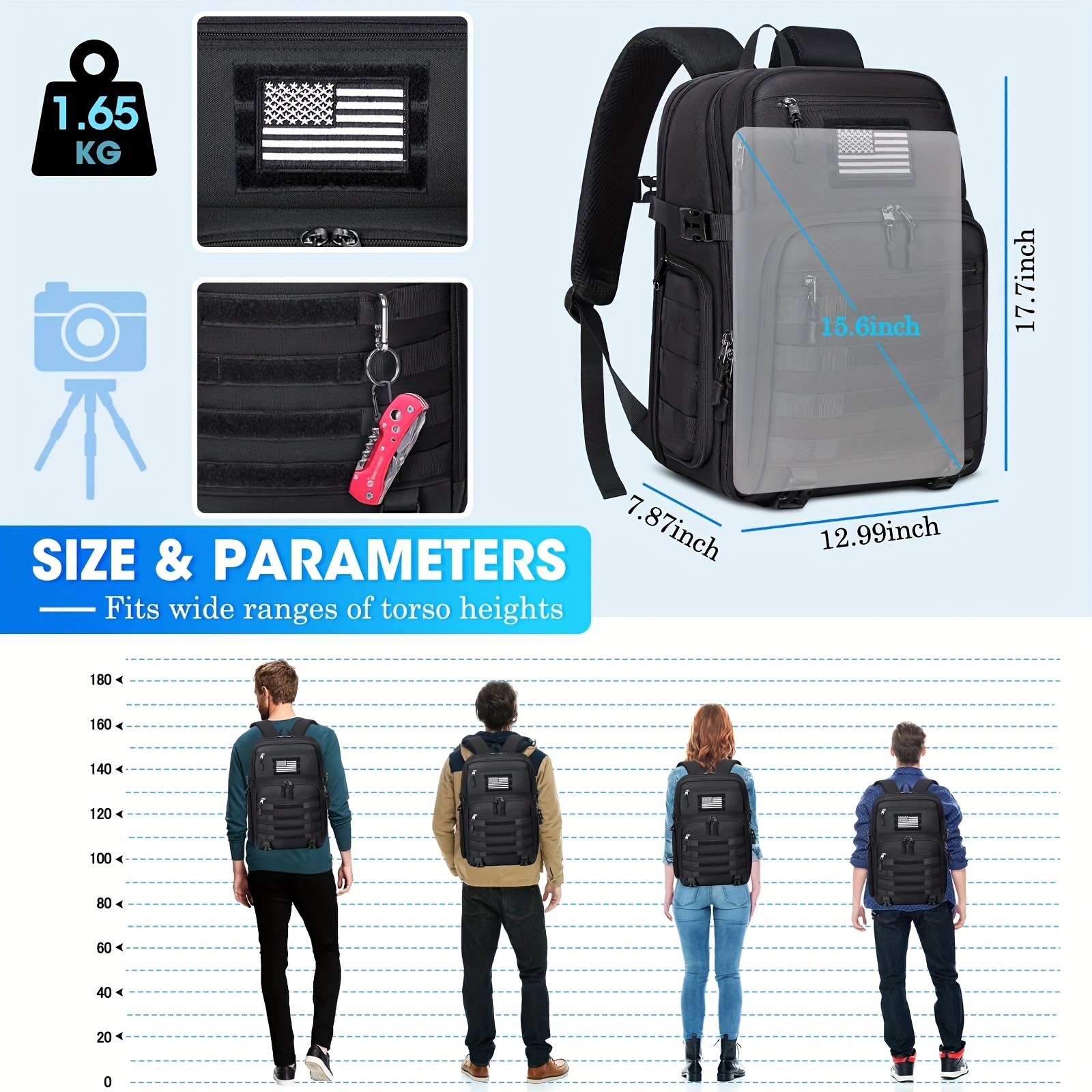  fotografico professionale per fotocamere dslr/slr mirrorless 15.6 pollici borsa per fotocamera con treppiede e astuccio, Dettagli dell'articolo 3