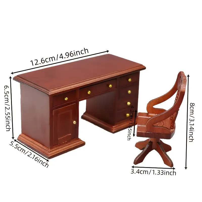 2 Uds Mini 1/12 Casa De Muñecas Silla De Escritorio Y 2 Uds Mini 1/12 Casa De Muñecas Silla De Escritorio Y