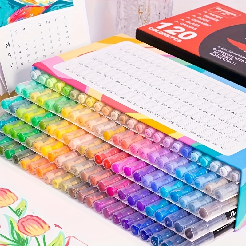 120pcs marker pen set vibrant non toxic stackable colors suitable for   plastic and   ideal for diy crafts office and school supplies durable beautifully packaged Product details 0