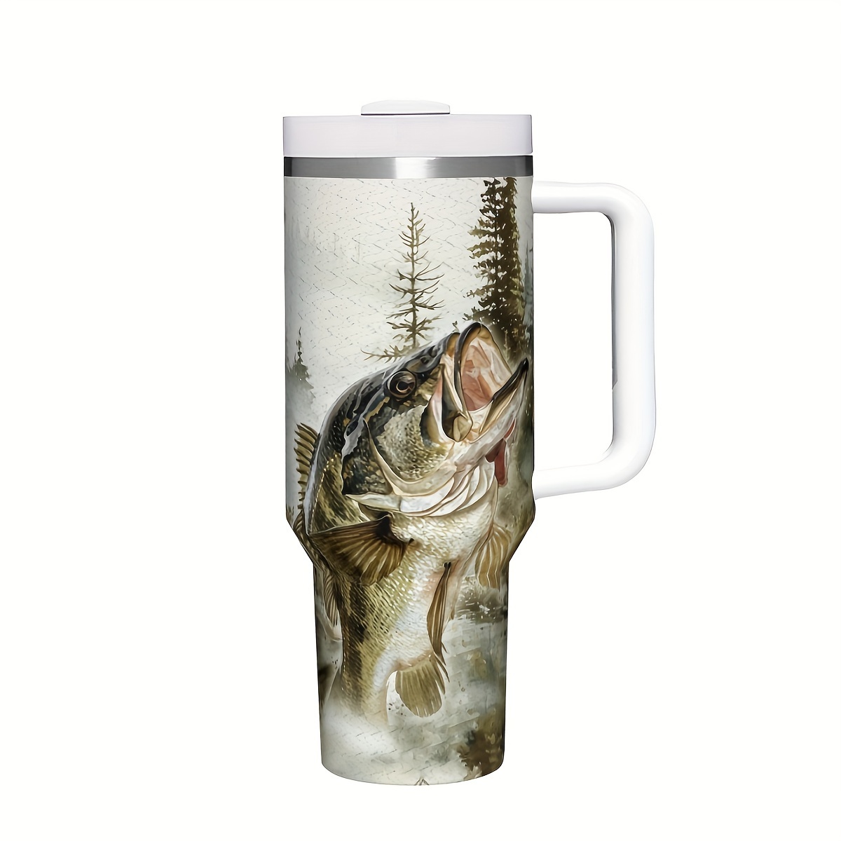 

1pc 40oz Stainless Steel Insulated Tumbler With Handle And Deer Design - 304 Stainless Steel Travel Mug With Straw, Keeps Drinks Hot Or Cold, Anti-slip - Ideal Valentine's Day Gift