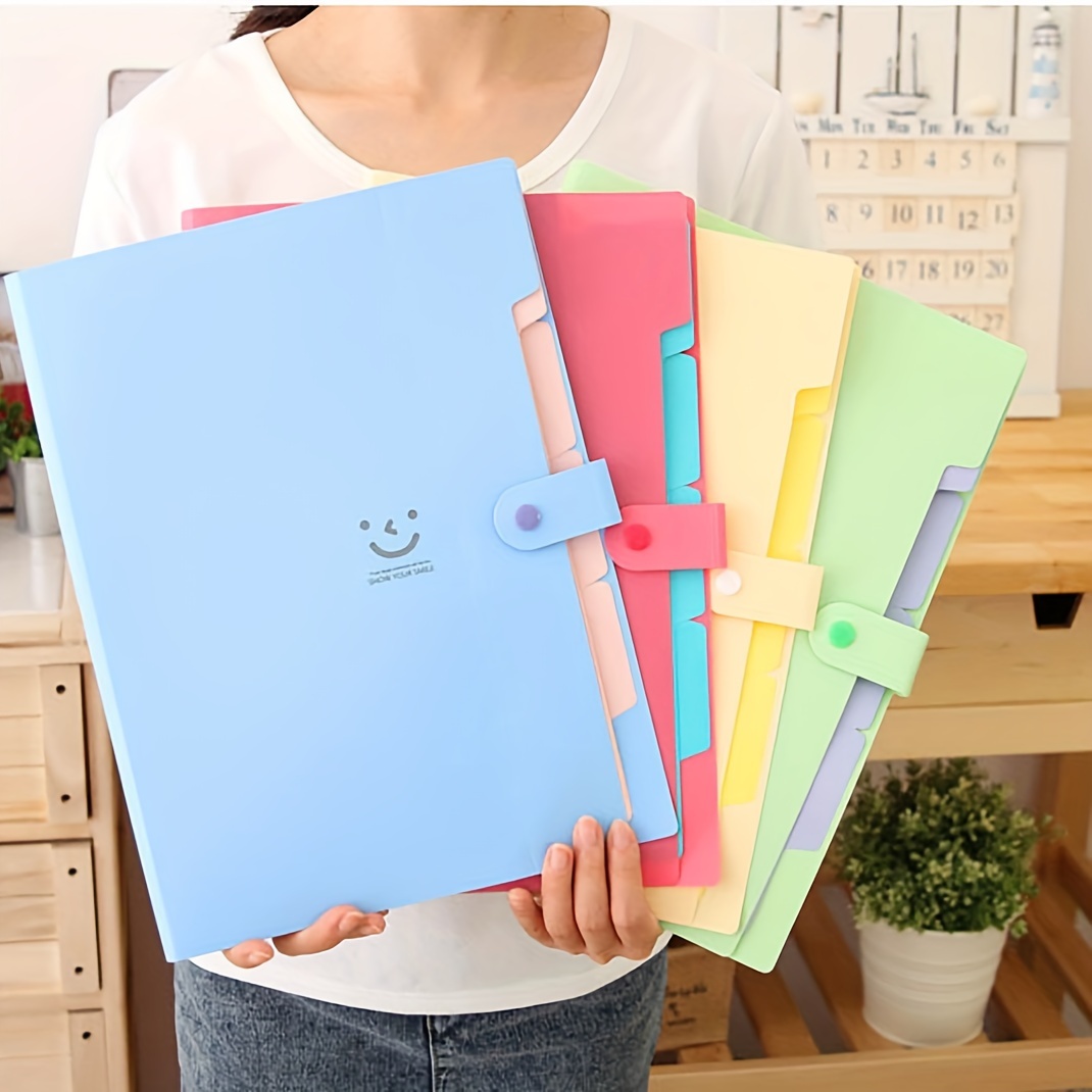 

5-page Smiling Candy-colored Accordion File Folder, Creative A4 Size Organizer, Pp Material, Expanding Paper And Exam Paper Storage