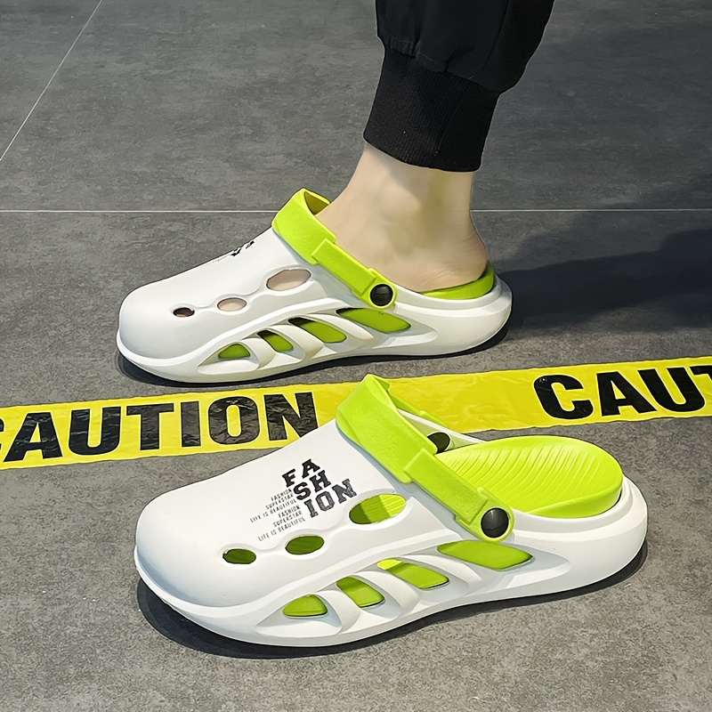 mens trendy street style color block hollow out chunky clogs comfy non slip durable anti odor eva slippers for mens outdoor activities details 14